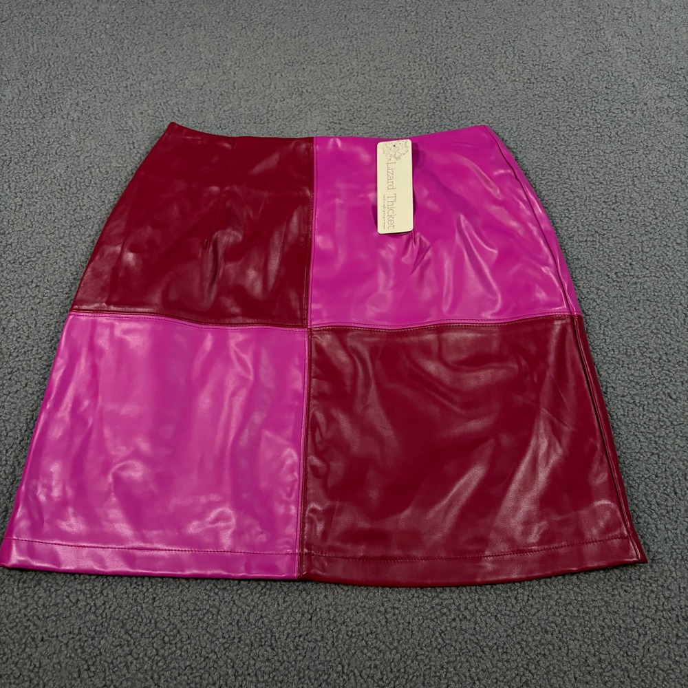 Lizard Thicket Skirt Womens Medium Pink Wine Colorblock Faux Leather S18719 HVL